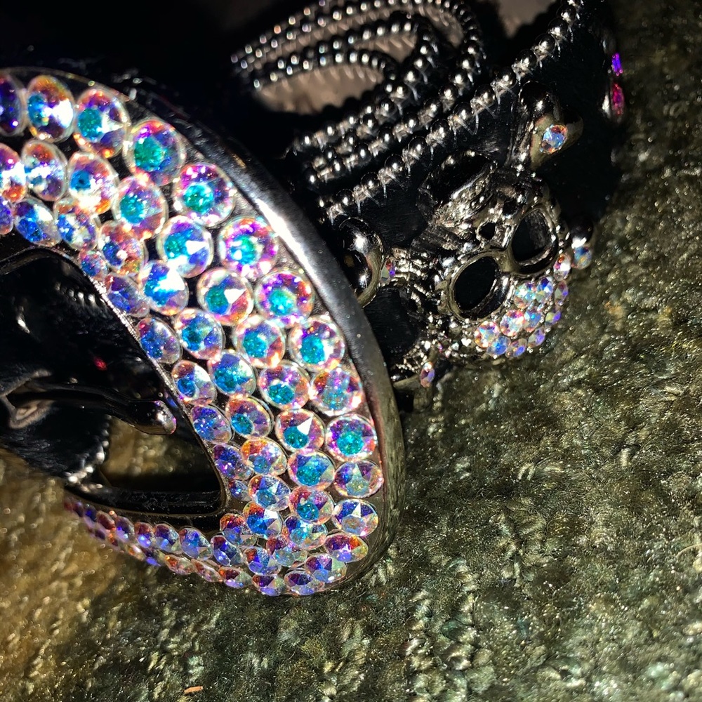 B.B Simon Negro Pony Skull Swarovski Crystal Belt